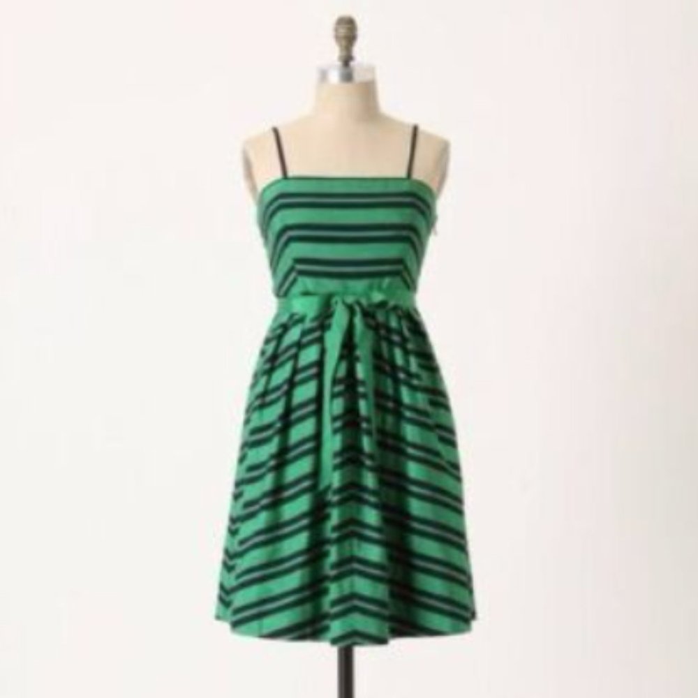Anthropologie Moulinette Soeurs Green Grosgrain Peaks Striped Dress